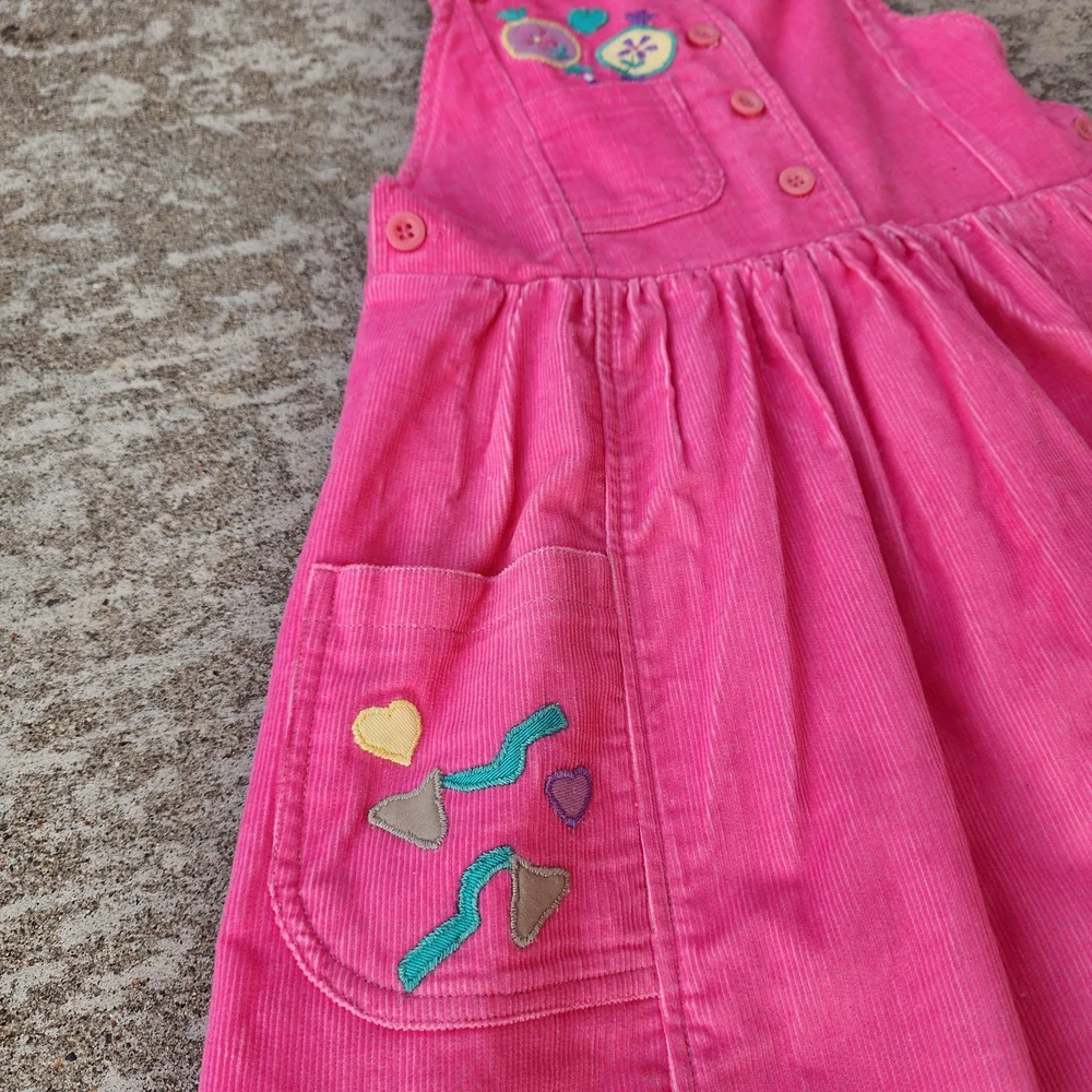 Vintage Joyeux Gamins Happy Kids Pink Corduroy Candy Embroided Dress,‎ Sz 6